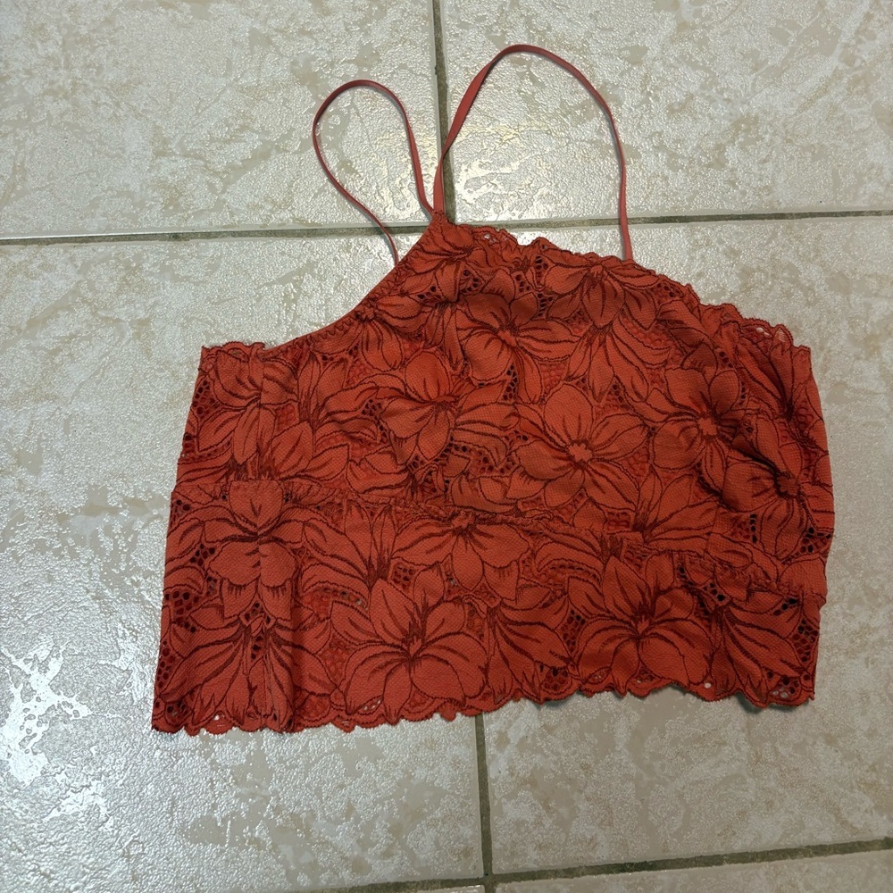 Elegant Lace Women Top - Rust